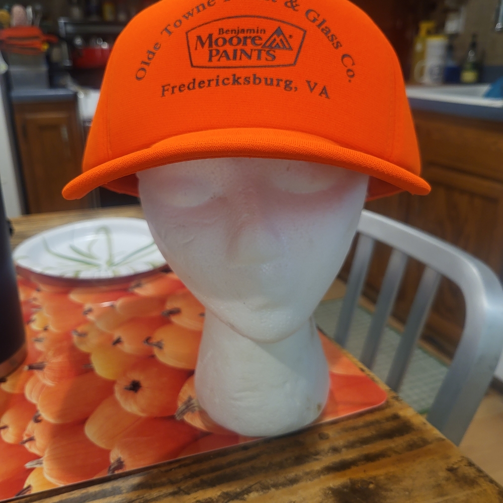 Orange NOS Trucker Hat OLDE TOWN PAINT AND GLASS BENJAMIN MOORE PAINTS